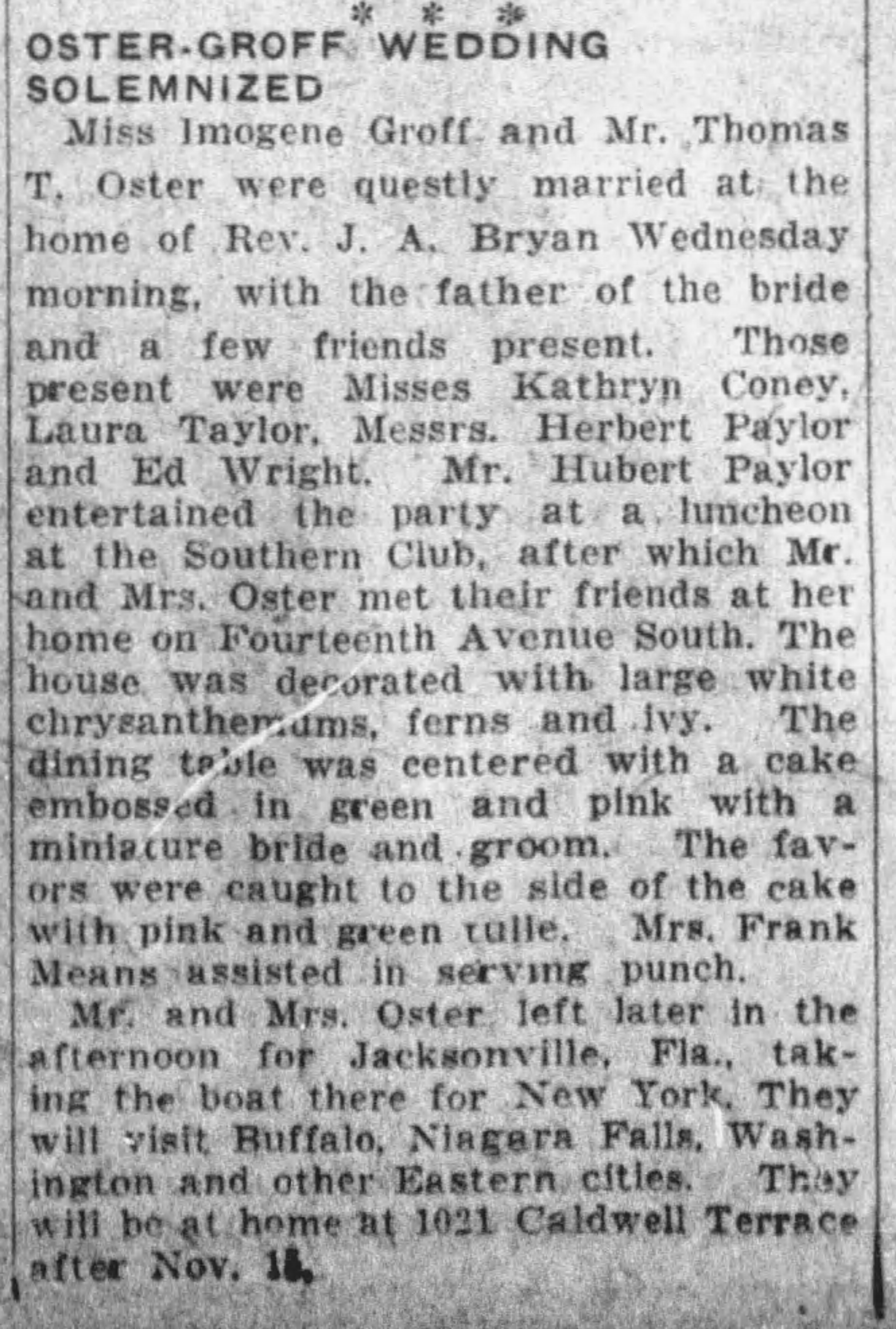 Oster-Groff Wedding Solemnized